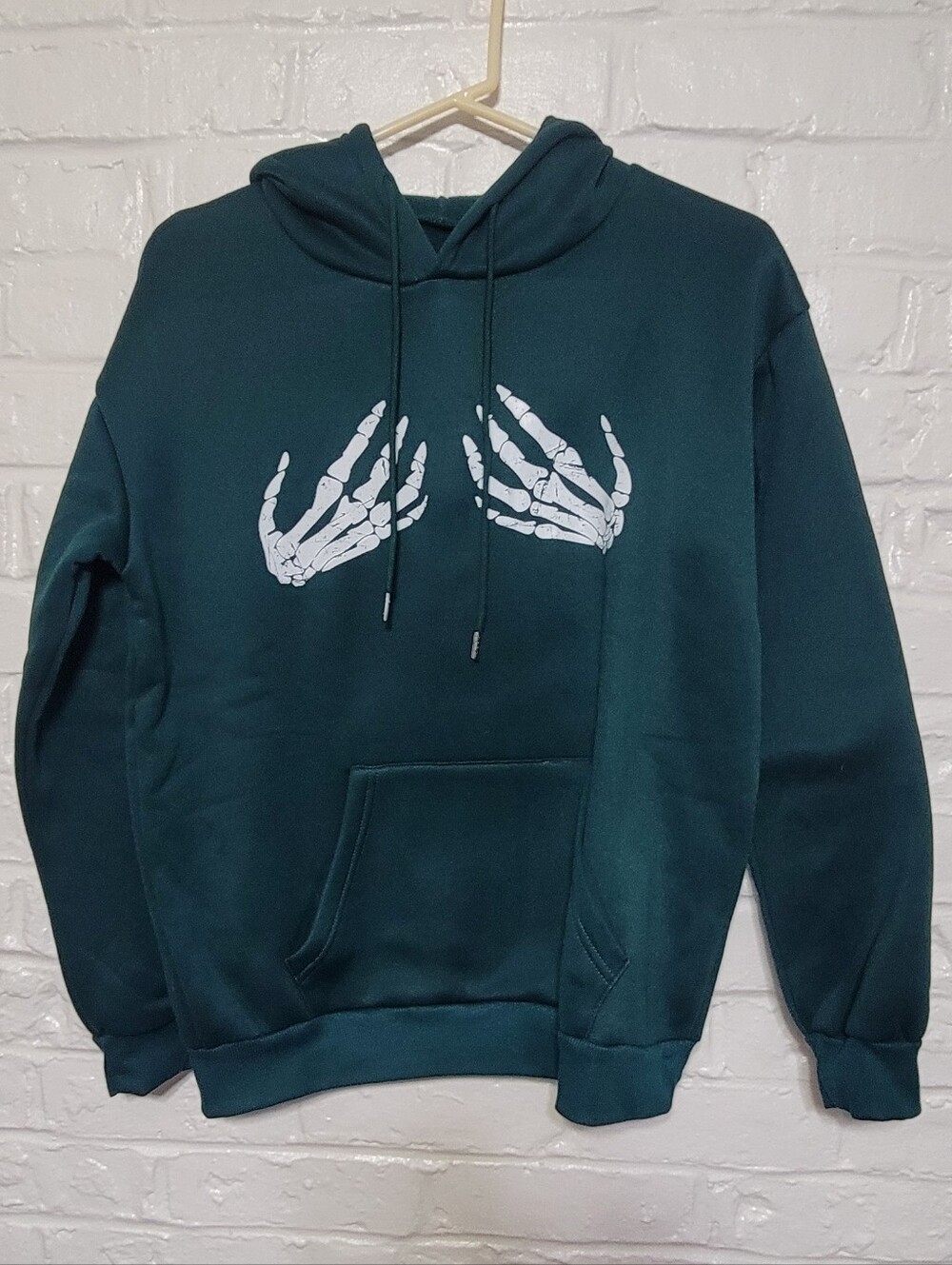 SHEIN Dark Teal Hoodie with White Skeleton Hand Graphic